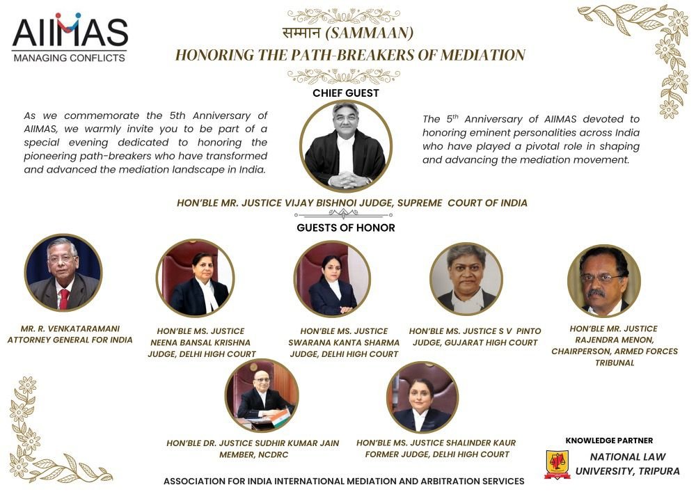 AIIMAS 5th Anniversary: Honoring Mediation Pioneers on Nov 5th in New Delhi