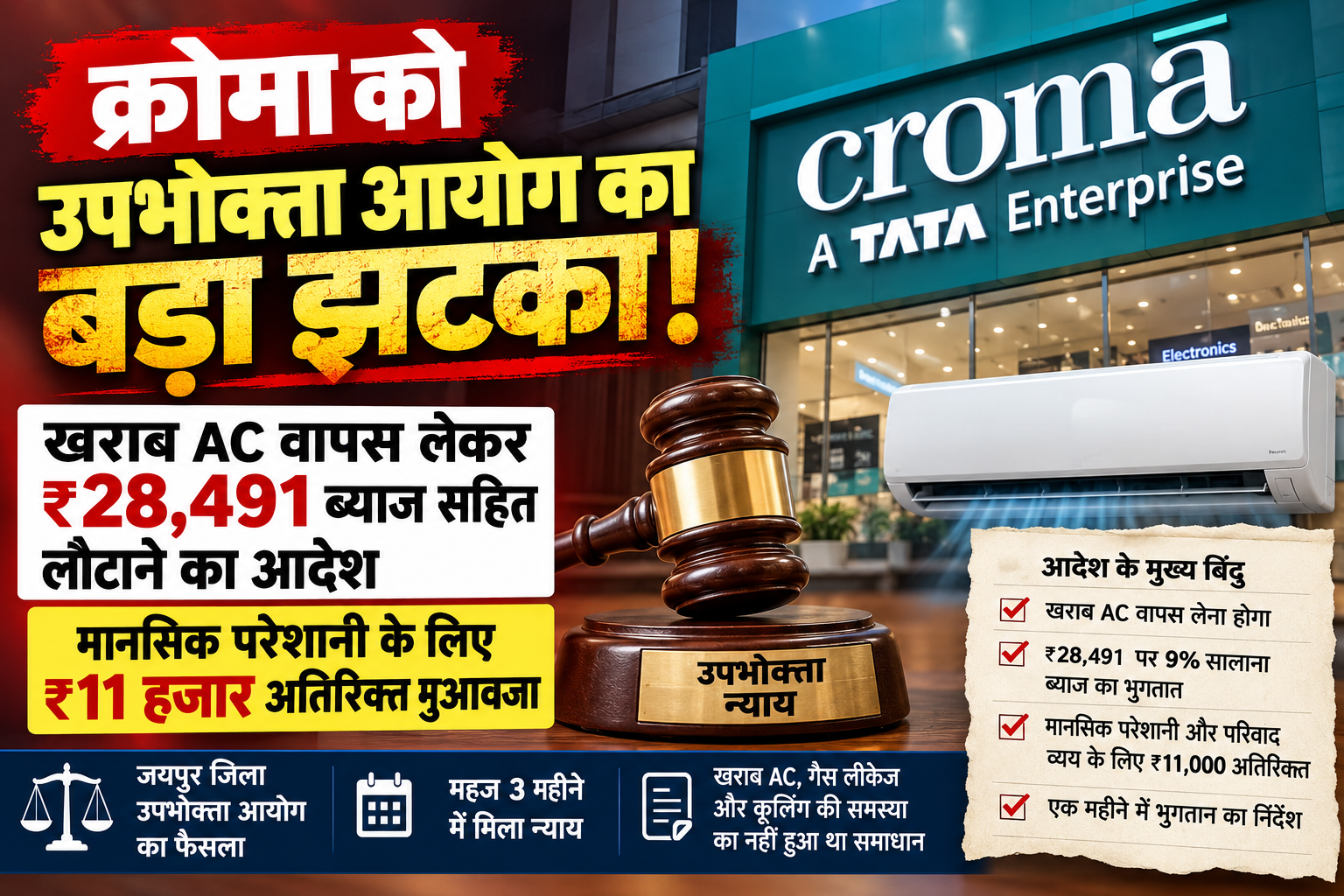 Croma Ordered to Refund ₹28,491 for Defective AC, Pay ₹11,000 Compensation: Jaipur Consumer Commission